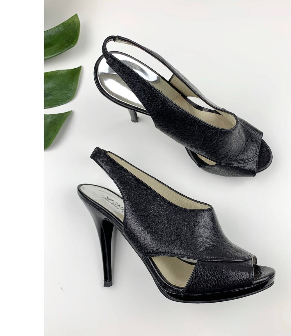 Michael Michael Kors Peep Toe High Heels Sandals Black Leather Women's 6.5